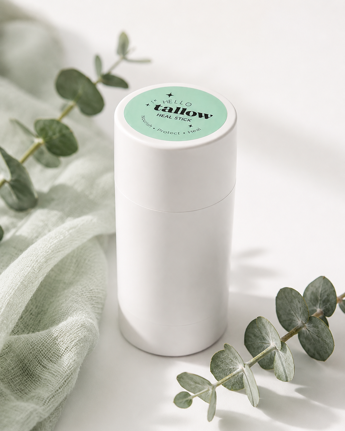 Hello Tallow HEAL Stick whipped beef tallow balm in a glass jar