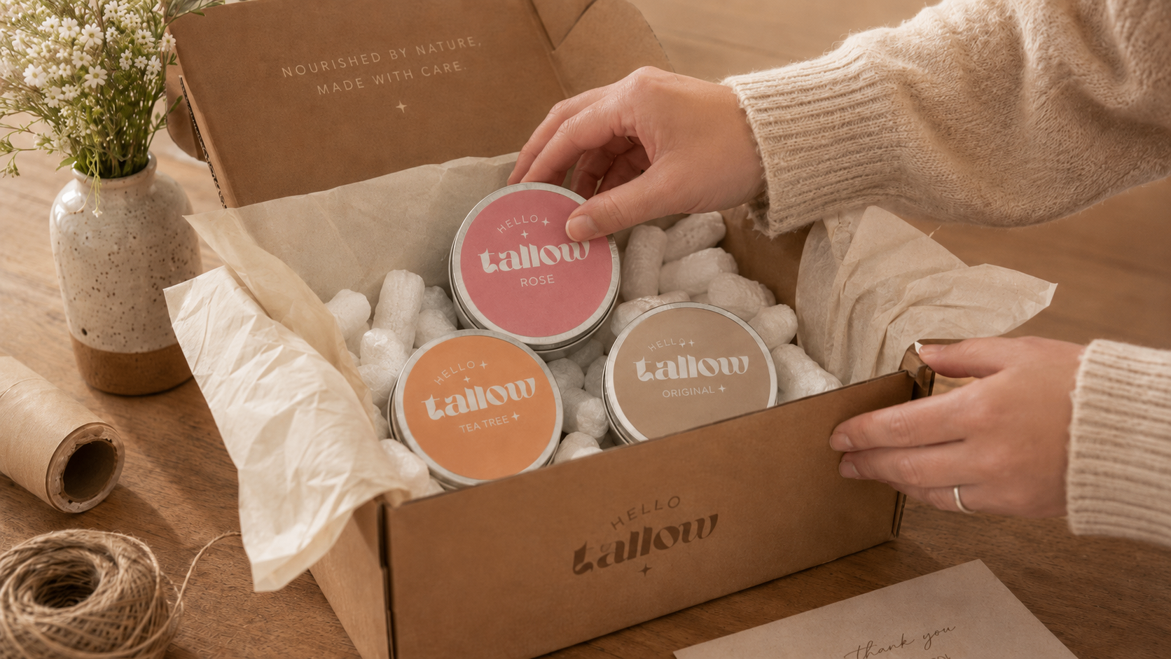 Three Hello Tallow whipped tallow cream jars
